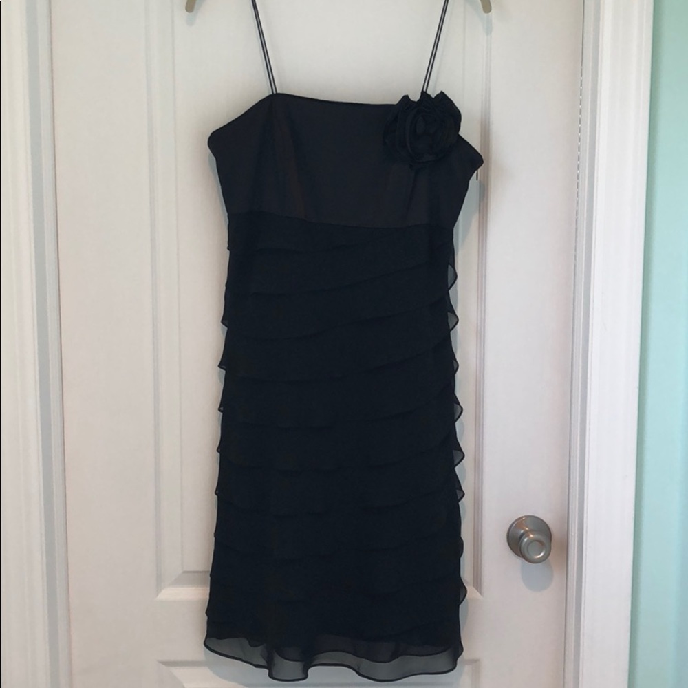 White House black market black ruffle dress
